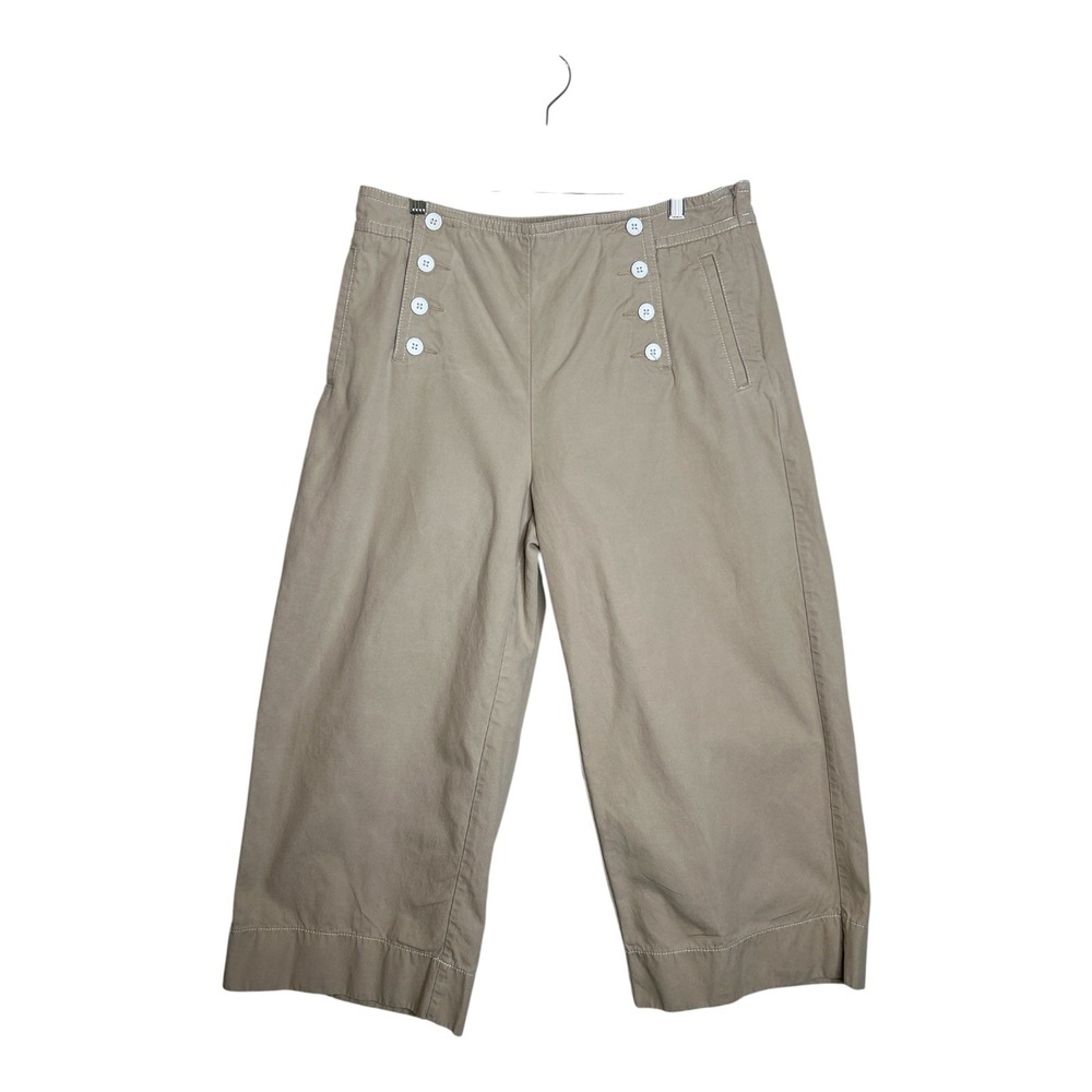 Talbots Khaki Sailor Crop Pants Wide Leg Chino Button Front Size 14
